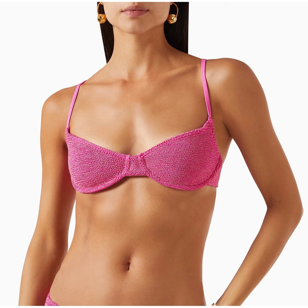 BOND-EYE Gracie Balconette Bikini Top One Size Pink Metallic Crinkle Underwire